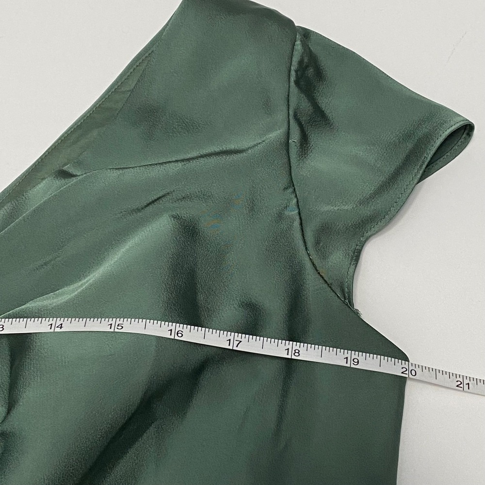 Azazie Green Satin Formal Cap Sleeve Maxi Dress 18 Wedding Guest Bridesmaid Gala - Picture 6 of 13